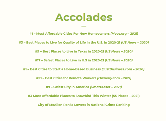 McAllen Texas Destination Accolades